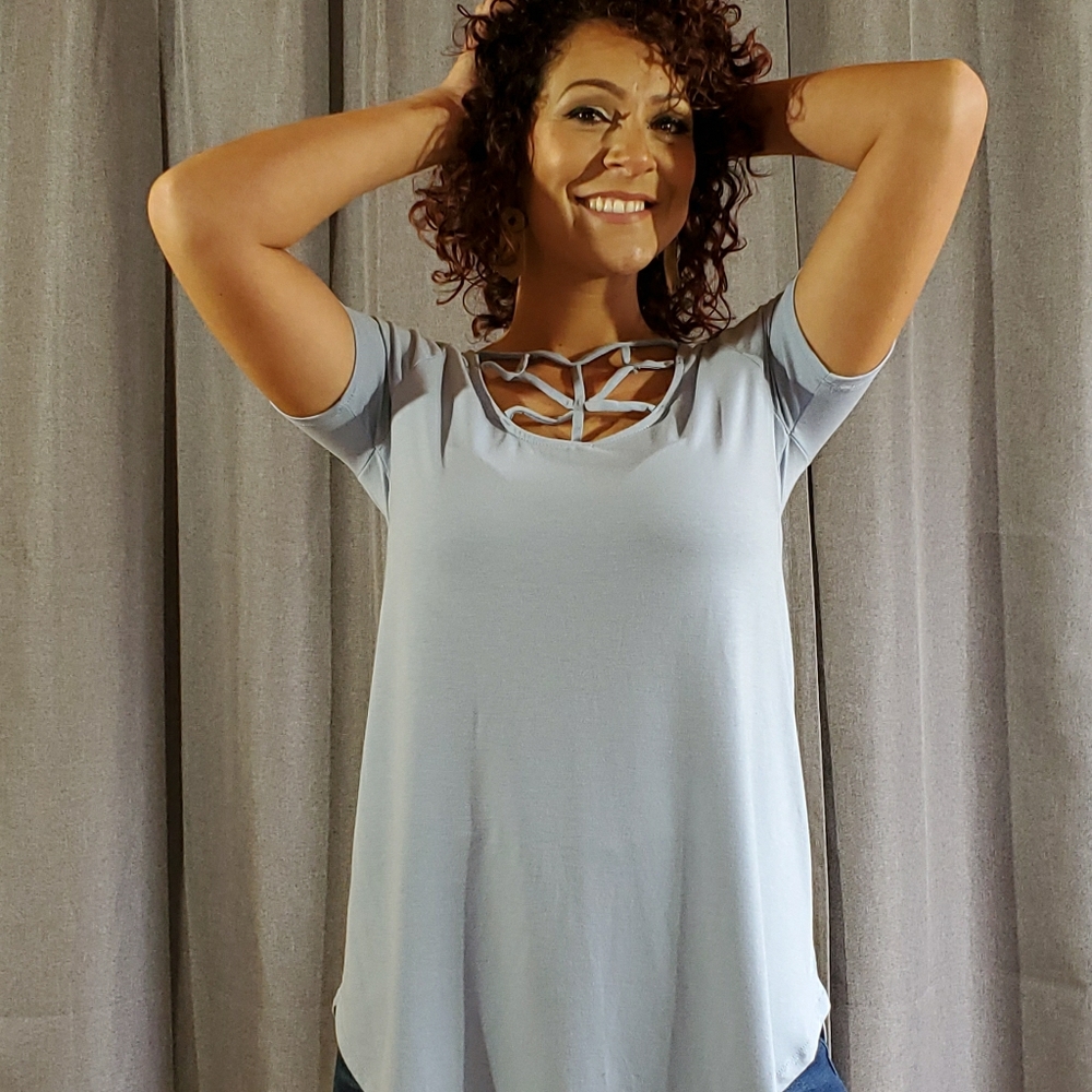 🌸MISSES & PLUS🌸 Web Detail Round Hem Top